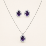 Conjunto Colar e Brinco Folheado a Ouro 18k e Prata Design Gota Cristal Cravejada - Prata - Roxo