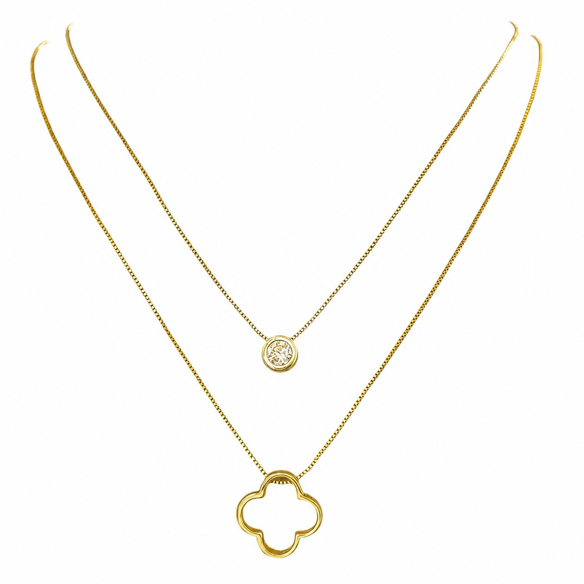 Colar Duplo Folheado a Ouro 18k Inspiração Vg. com Ponto de Luz