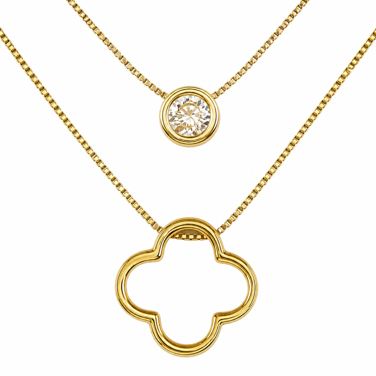 Colar Duplo Folheado a Ouro 18k Inspiração Vg. com Ponto de Luz