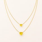 Colar Duplo Folheado a Ouro 18k Corações de Cristal Amarelo