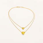 Colar Duplo Folheado a Ouro 18k Corações de Cristal Amarelo