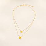 Colar Duplo Folheado a Ouro 18k Corações de Cristal Amarelo