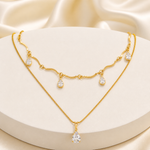 Colar Duplo Folheado a Ouro 18k Gotas Cristal