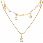 Colar Duplo Folheado a Ouro 18k Gotas Cristal
