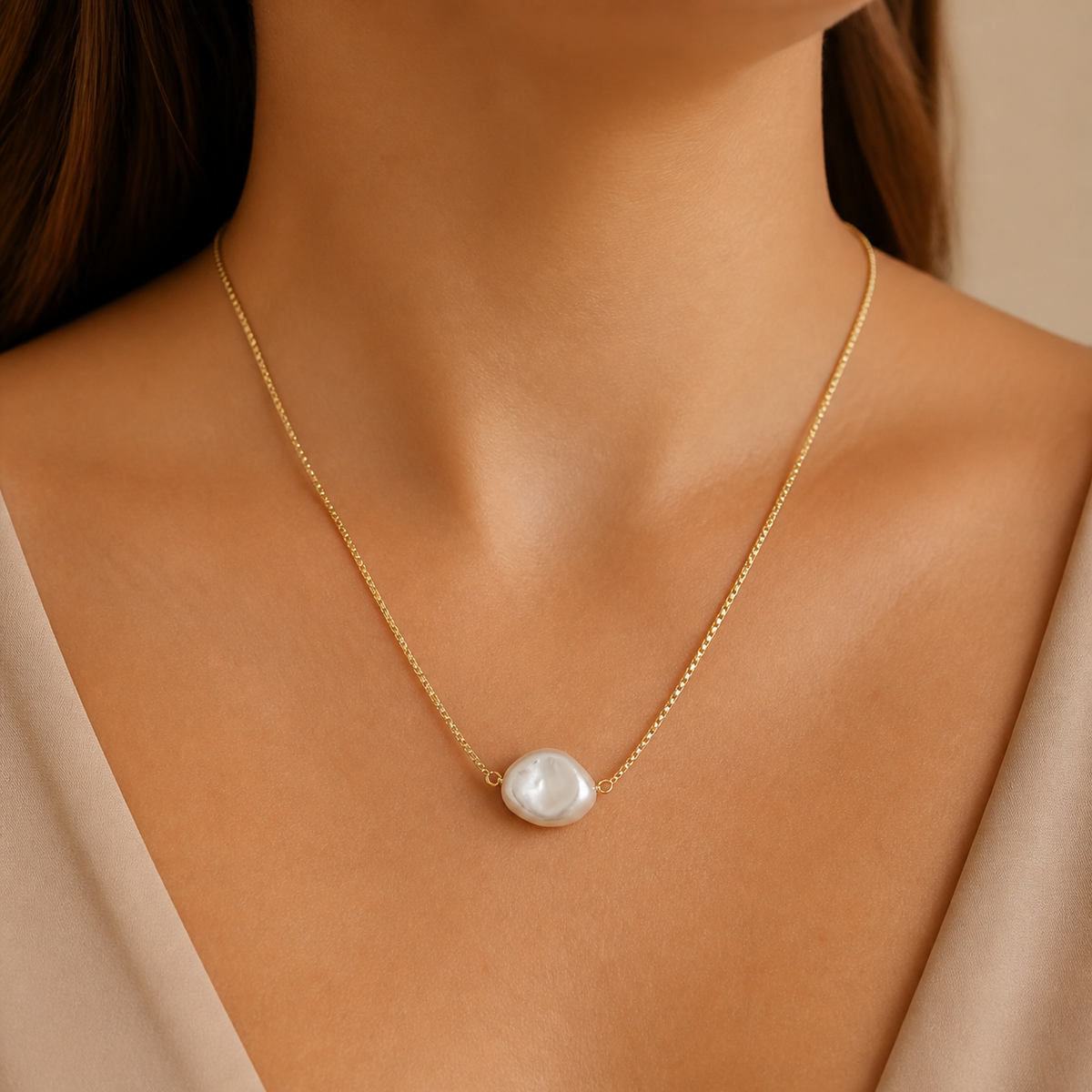 Choker Folheado a Ouro 18k Pérola Martelada