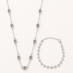 Conjunto Colar e Pulseira Folheado a Prata 925 Flores e Quadrados