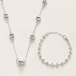 Conjunto Colar e Pulseira Folheado a Prata 925 Flores e Quadrados