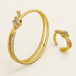 Conjunto Bracelete e Anel Folheado a Ouro 18k Design Laço Cravejado
