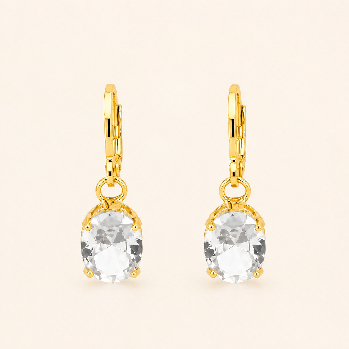 Brinco Folheado a Ouro 18k Argolinha Com Cristal Oval