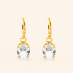 Brinco Folheado a Ouro 18k Argolinha Com Cristal Oval