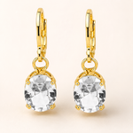 Brinco Folheado a Ouro 18k Argolinha Com Cristal Oval