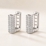 Brinco Folheado a Ouro 18k e Prata Mini Argola Quadrada Cravejada - Prata