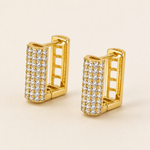 Brinco Folheado a Ouro 18k e Prata Mini Argola Quadrada Cravejada - Ouro