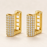 Brinco Folheado a Ouro 18k e Prata Mini Argola Quadrada Cravejada - Ouro