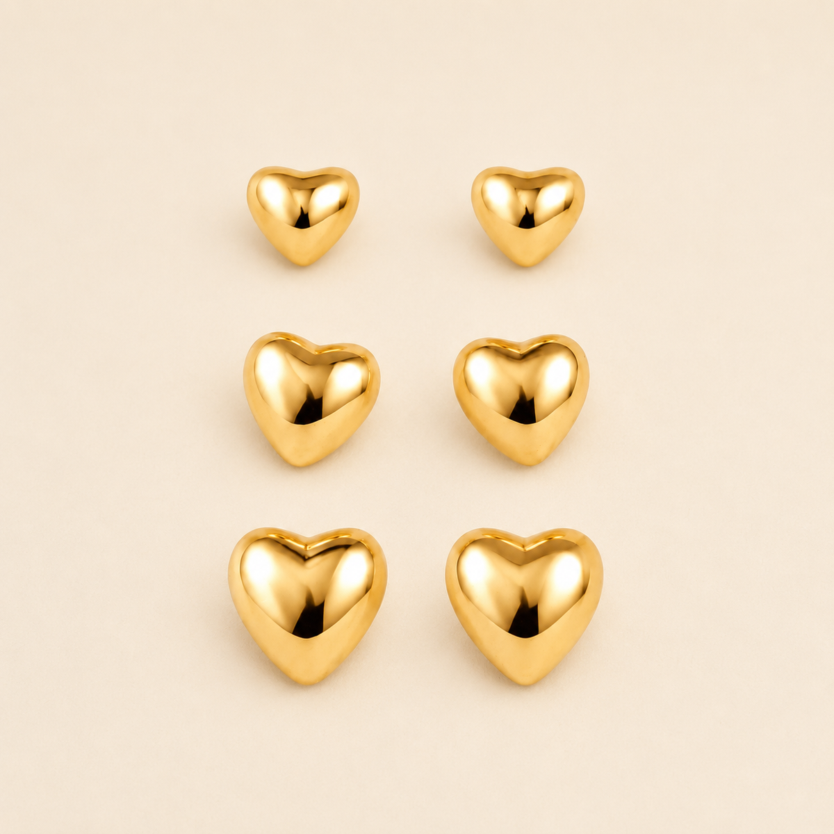 Trio de Brinco Folheado a Ouro 18k e Prata Corações Lisos - Ouro