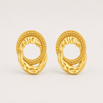 Brinco Folheado a Ouro 18k Círculo Duplo Texturizado Orgânico