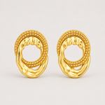 Brinco Folheado a Ouro 18k Círculo Duplo Texturizado Orgânico