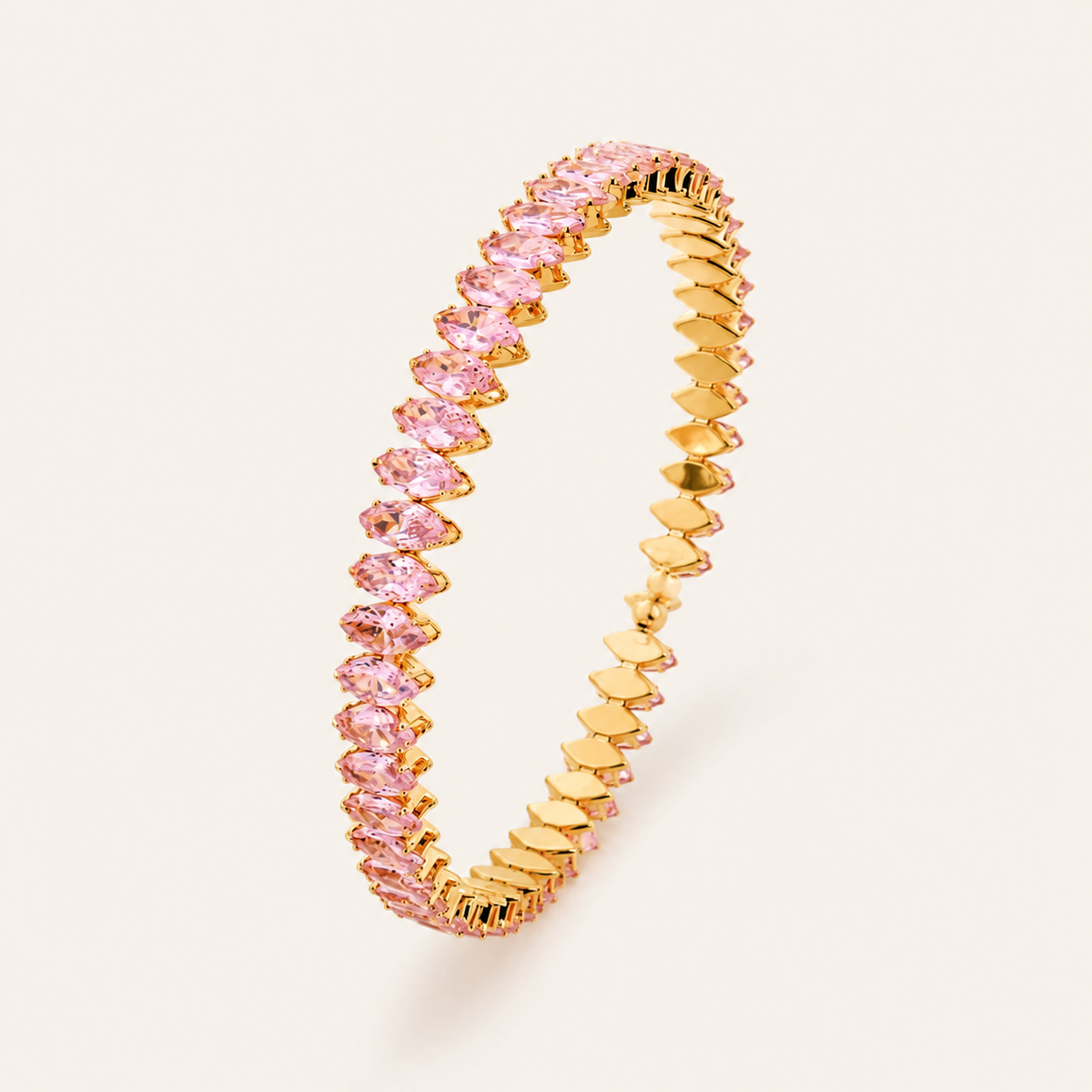 Bracelete Folheado a Ouro 18k e Prata Design Cravejado Colorido - Rosa