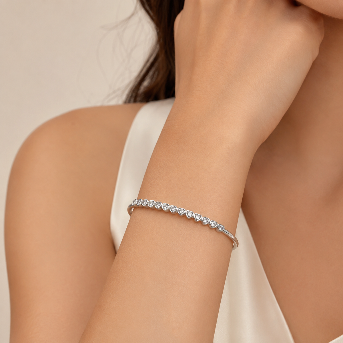 Bracelete Folheado a Ouro 18k e Prata Coração Cristal