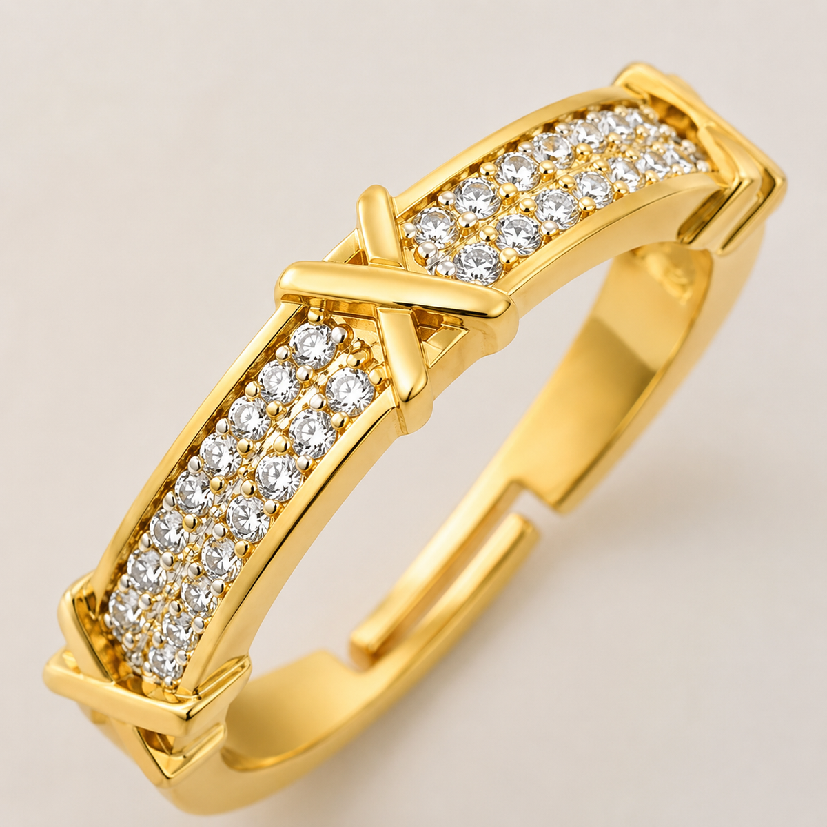 Anel Regulável Folheado a Ouro 18k e Prata Cravejado - Ouro