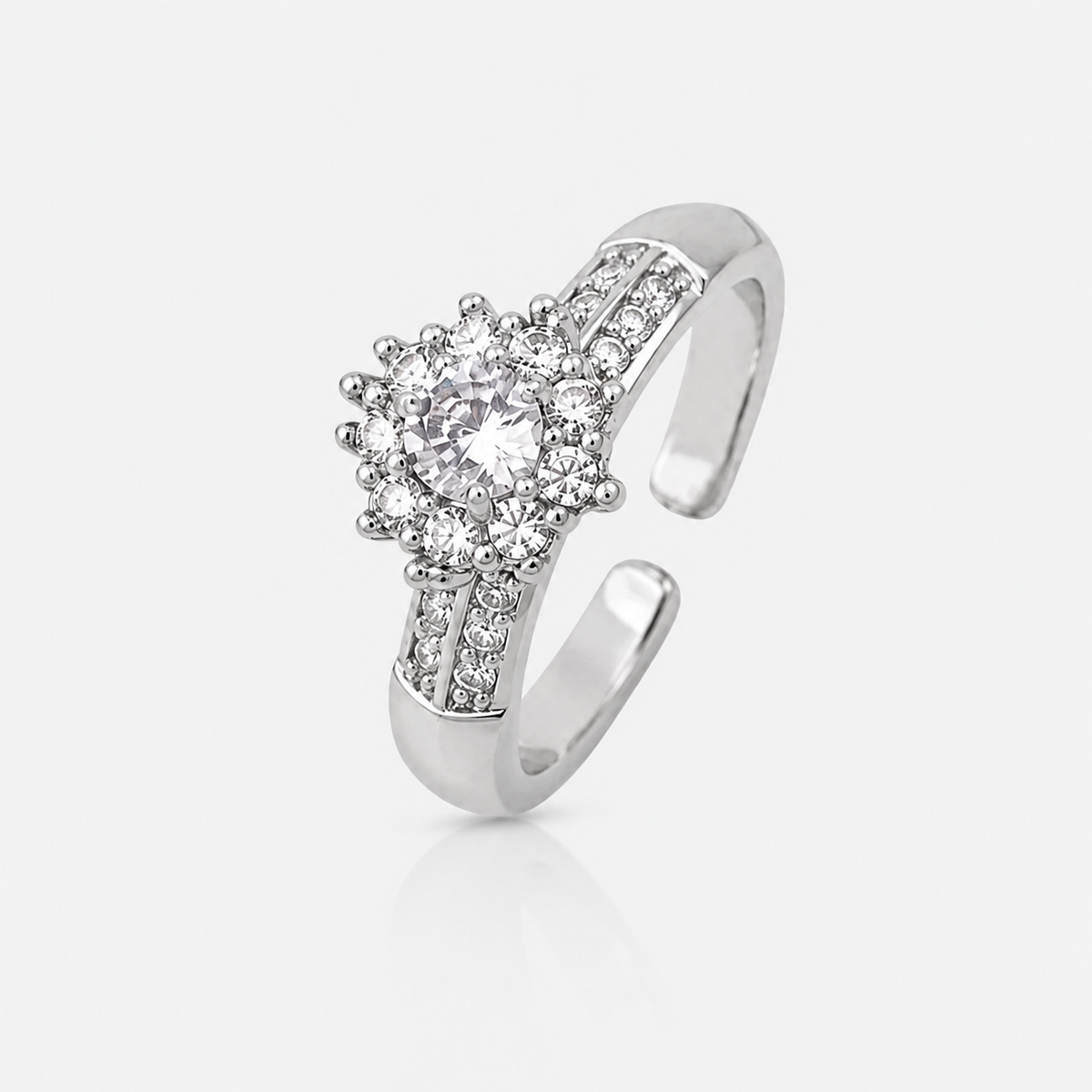 Anel Regulável Folheado a Ouro 18k e Prata Flor de Cristal - Prata