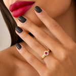 Anel Regulável Folheado a Ouro 18k e Prata Flor de Cristal - Vermelho