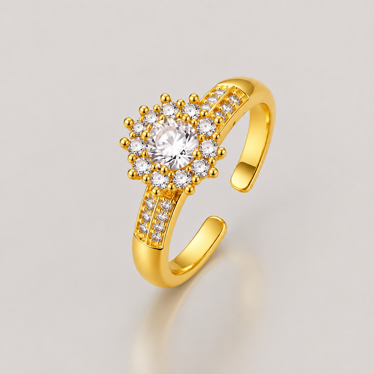 Anel Regulável Folheado a Ouro 18k e Prata Flor de Cristal - Ouro