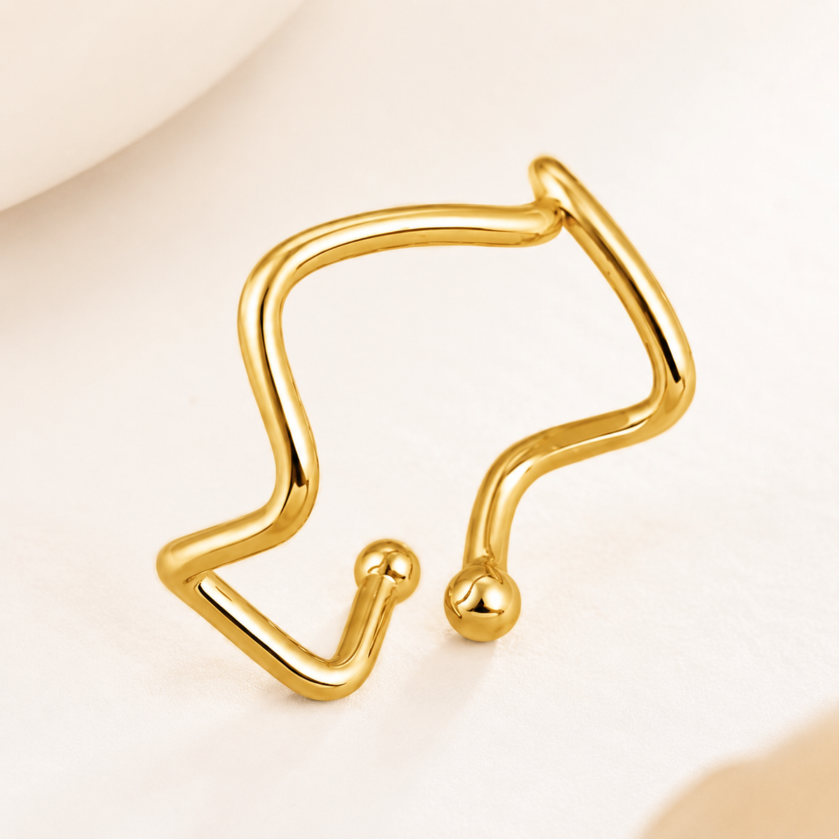 Anel Regulável Folheado a Ouro 18k Ondulado - Semijoia Ajustável