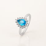 Anel Folheado a Ouro 18k e Prata Gota Cravejada Azul