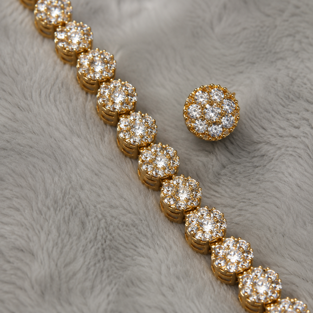 Conjunto Folheado a Ouro 18k Colar e Brinco Riviera Cravejado