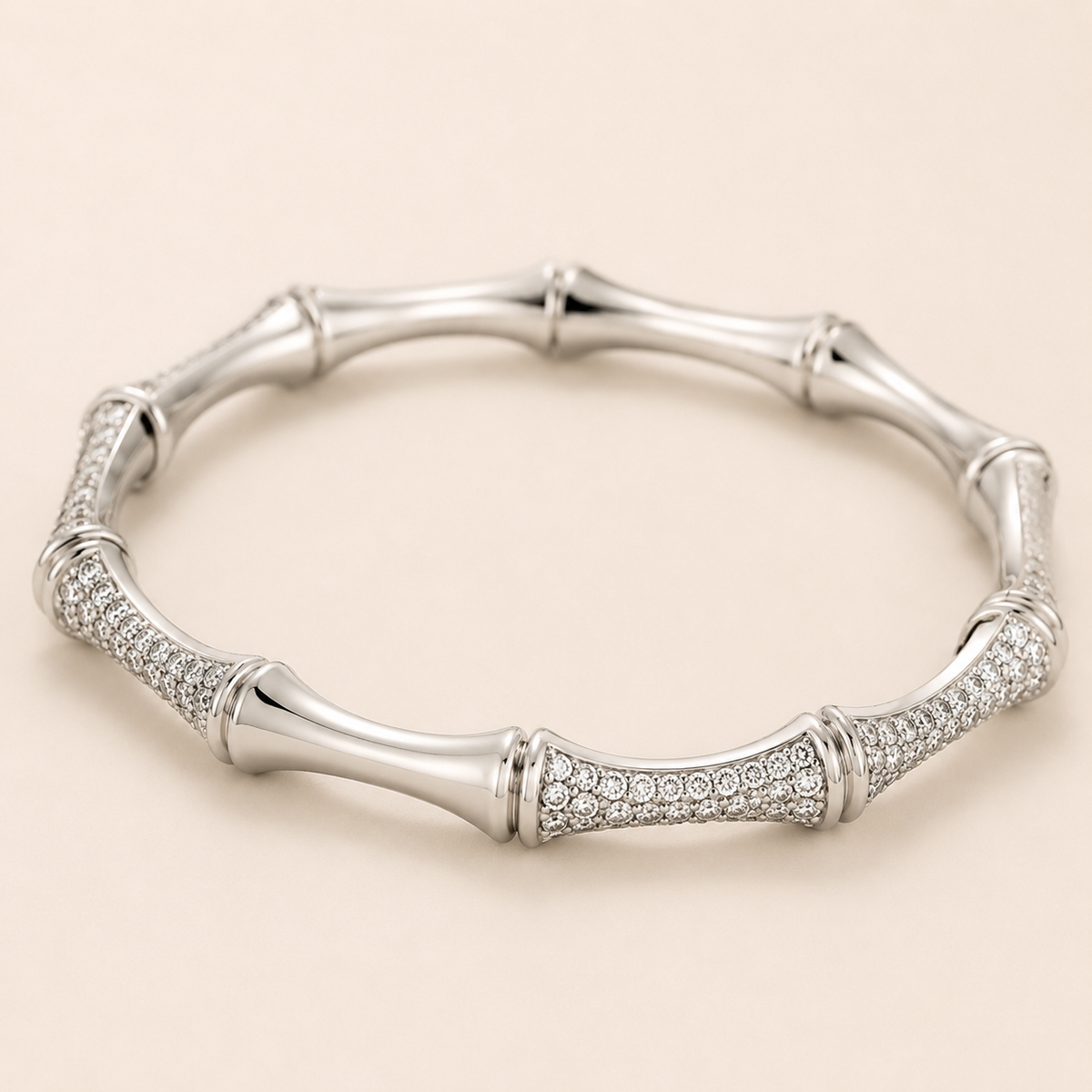 Pulseira Folheada a Prata 925 Bambu Cravejada com Zircônias