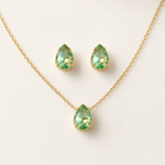 Colar Folheado Pedra Verde Gota Cristal