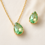 Colar Folheado Pedra Verde Gota Cristal