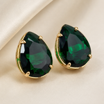 Brinco Folheado a Ouro 18k Pedra Verde Gota Cristal