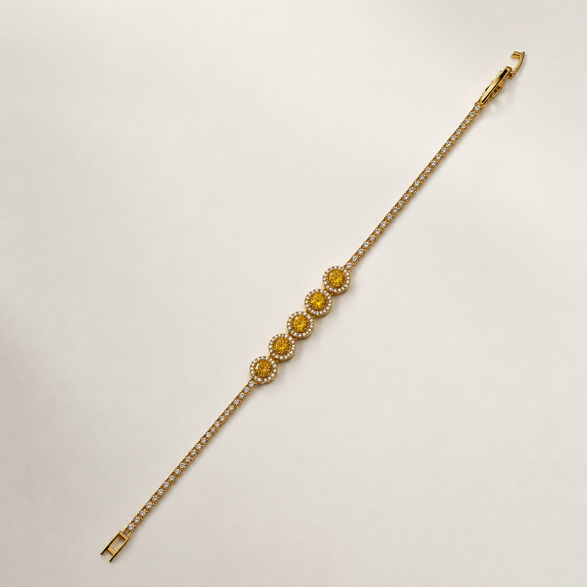 Bracelete Folheado a Ouro 18k Cravejado com Pedras Amarelas e Cristais