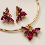 Colar Choker Folheado a Ouro 18k Borboleta Cristal Rosa