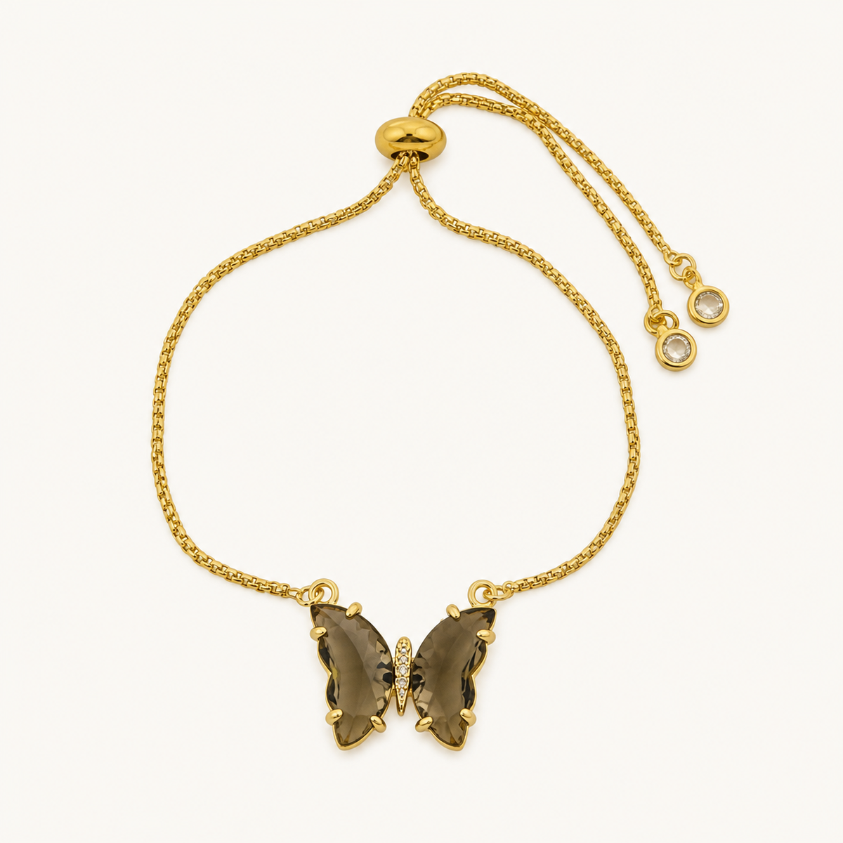 Pulseira Folheada a Ouro 18k Lariat Borboleta de Cristal
