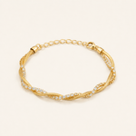 Pulseira Folheada a Ouro 18k Fita Laminada Com Cordão Cravejado