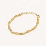 Pulseira Folheada a Ouro 18k Fita Laminada Com Cordão Cravejado
