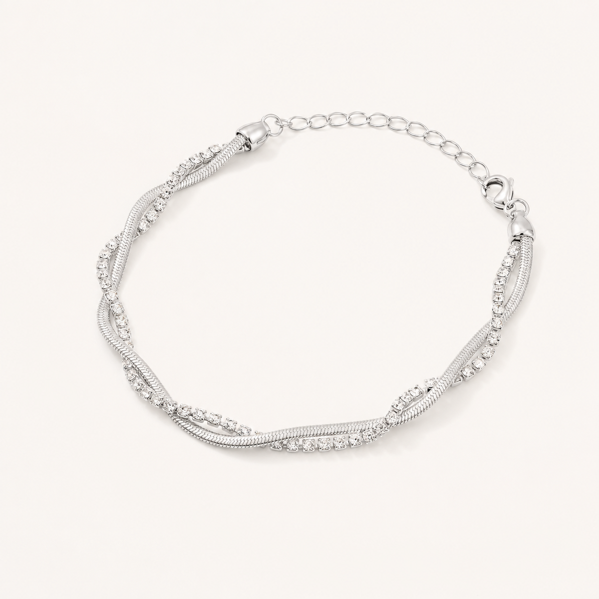 Pulseira Folheada a Prata 925 Fita Laminada Com Cordão Cravejado