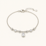 Pulseira Folheada a Prata 925 Esferas e Gota Cristal