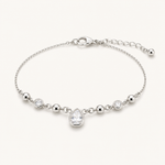 Pulseira Folheada a Prata 925 Esferas e Gota Cristal