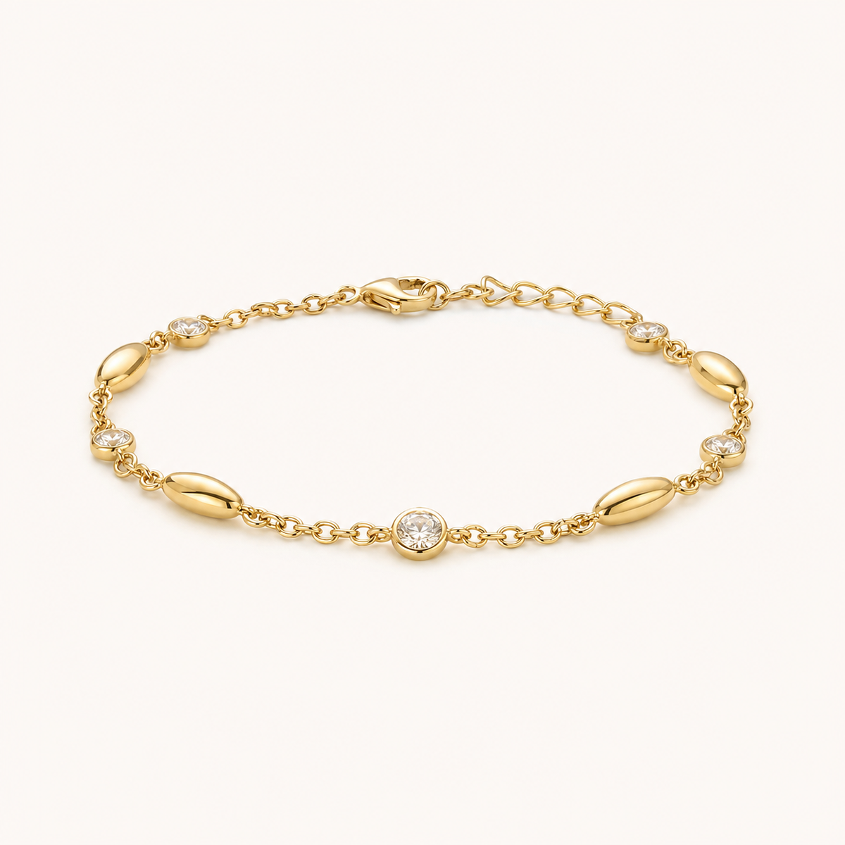 Pulseira Folheada a Ouro 18k Design Oval com Cristais