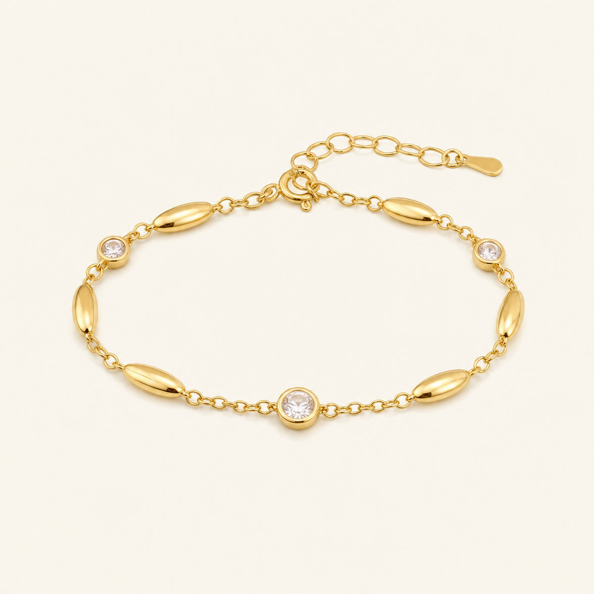 Pulseira Folheada a Ouro 18k Design Oval com Cristais
