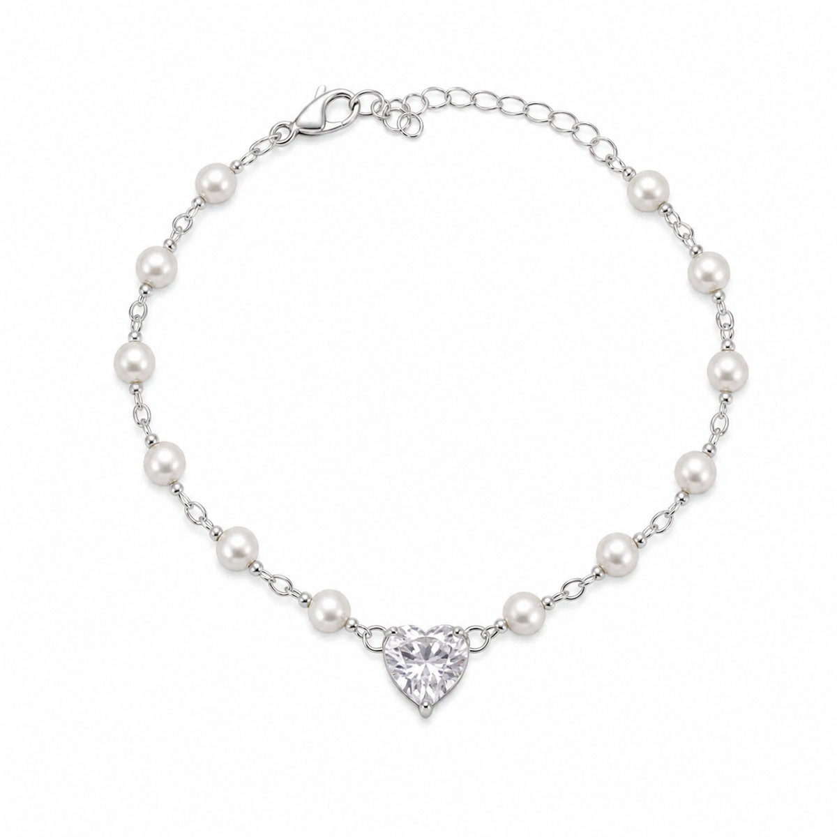 Pulseira Folheada a Prata 925 Perolas e Coração