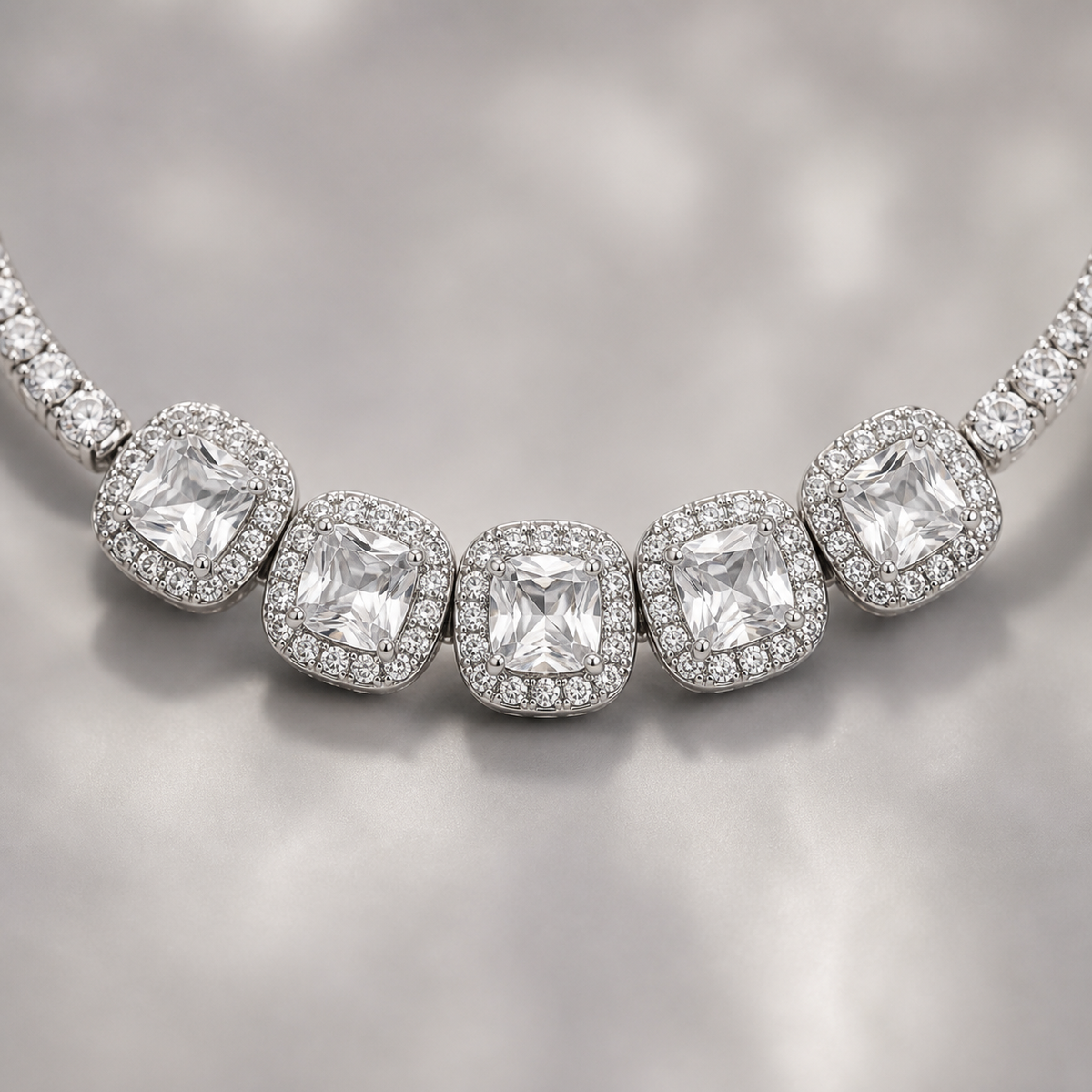 Pulseira Folheado a Ouro 18k e Prata Quadrados de Cristal Com Zircônias - Prata