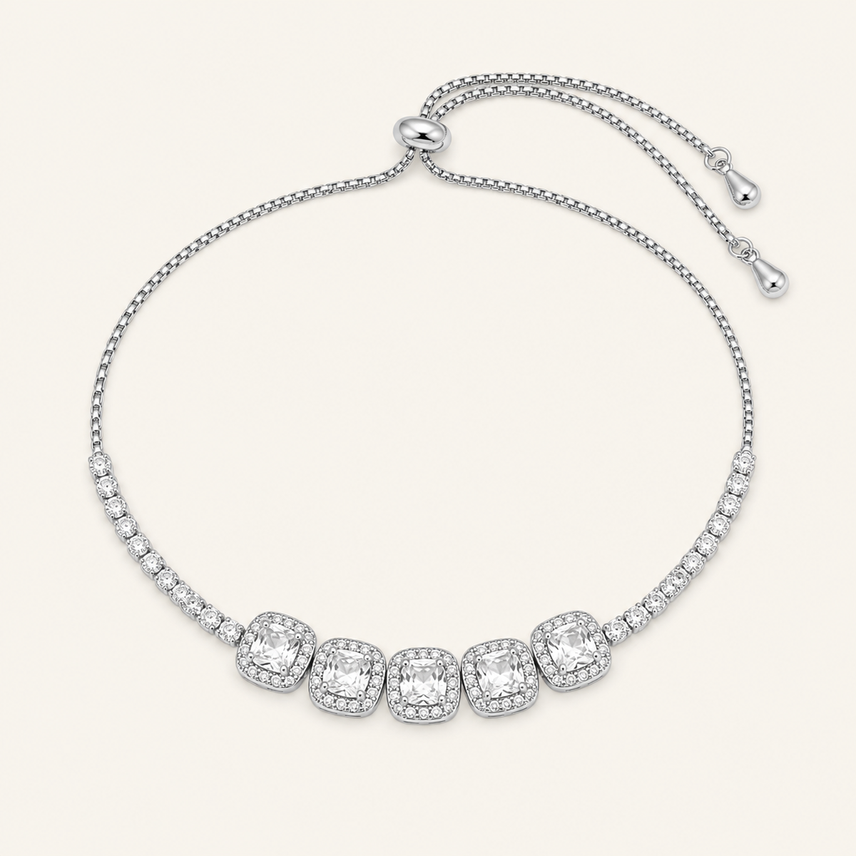 Pulseira Folheado a Ouro 18k e Prata Quadrados de Cristal Com Zircônias - Prata