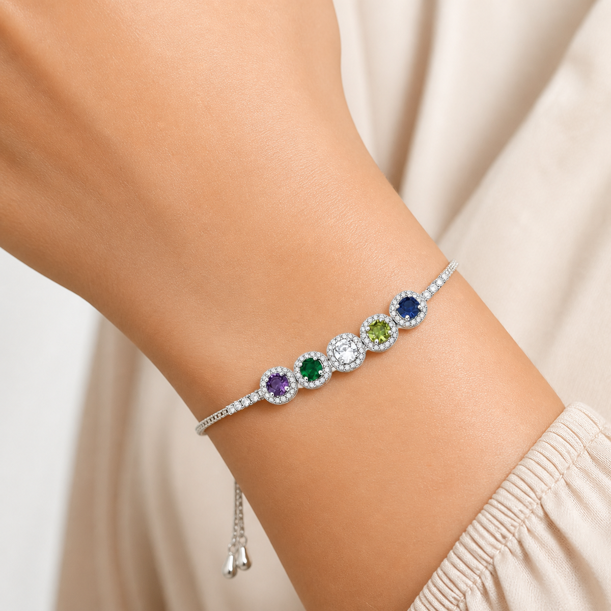 Pulseira Folheado a Ouro 18k e Prata Quadrados de Cristal Com Zircônias - Prata