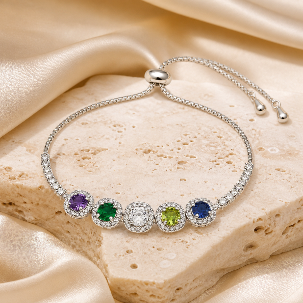 Pulseira Folheado a Ouro 18k e Prata Quadrados de Cristal Com Zircônias - Prata