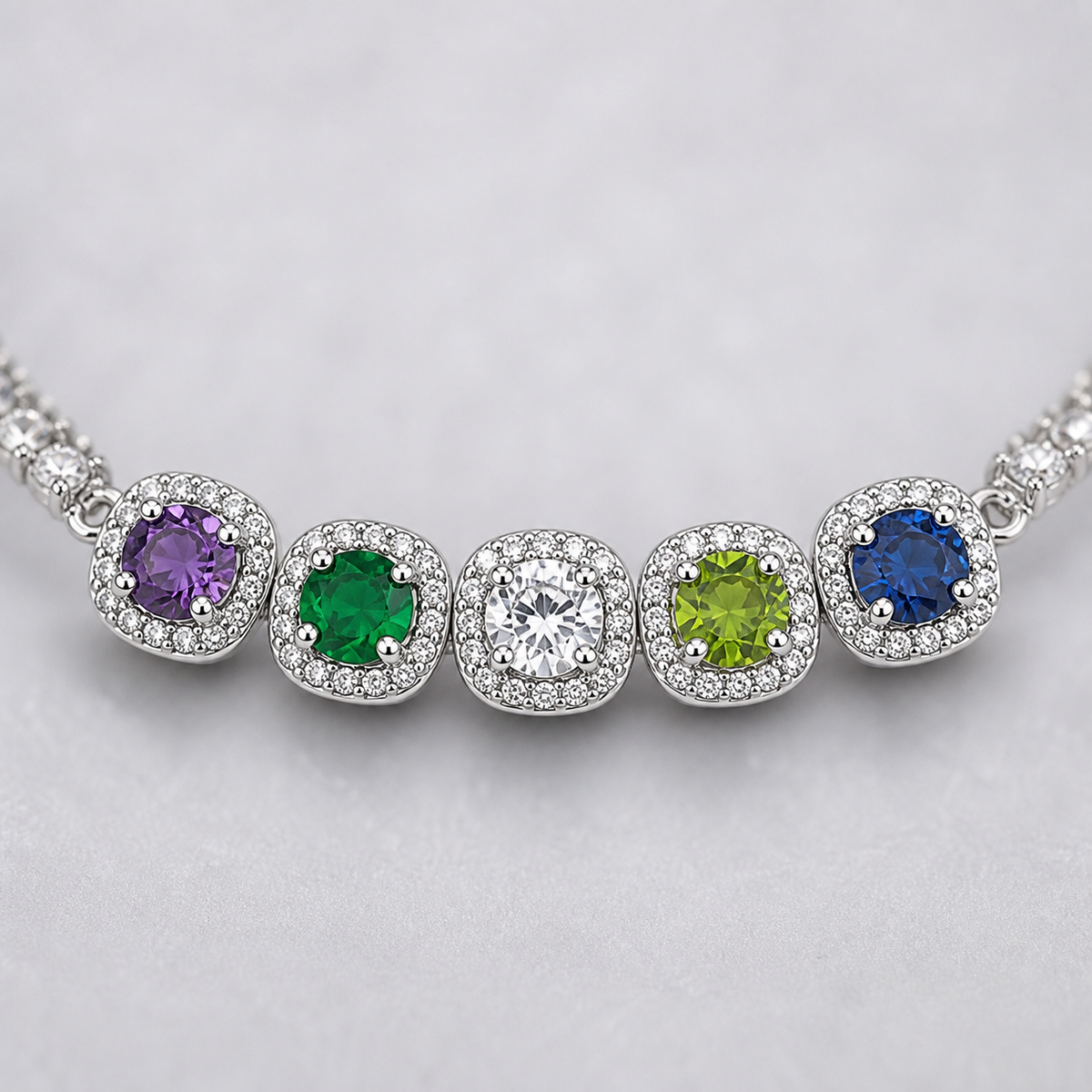 Pulseira Folheado a Ouro 18k e Prata Quadrados de Cristal Com Zircônias - Prata